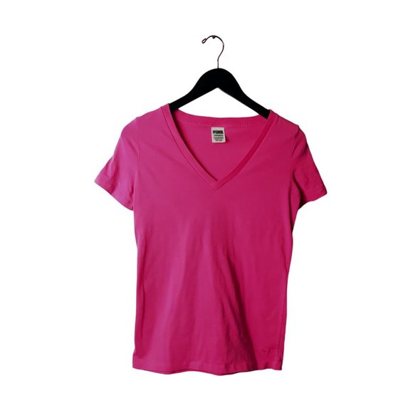 PINK Victoria's Secret Tops - PINK Victoria's Secret T Shirt Womens Pink XS Extra Small V-Neck Minimal Basic